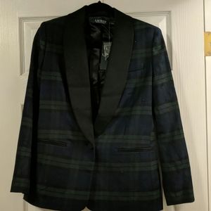NWT Navy / Green Plaid Suit Jacket Blazer Size 2